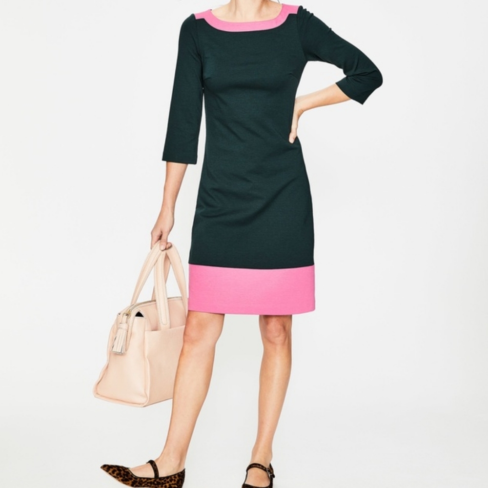 Boden Green Dress with Pink Trim